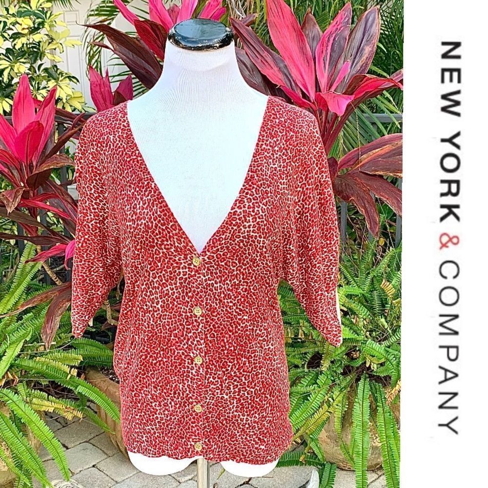 New York & Company Orange Leopard Cardigan